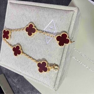 Van Cleef & Arpels Gold and Deep Red Clover Bracelet